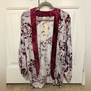 Mystree burgundy gray velvet pieced oversized open cardigan S/M New